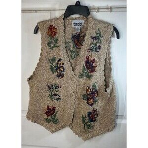 Vintage Teddi Sweater Vest Women's Size L Embroidered Grandma Core Cottage Core